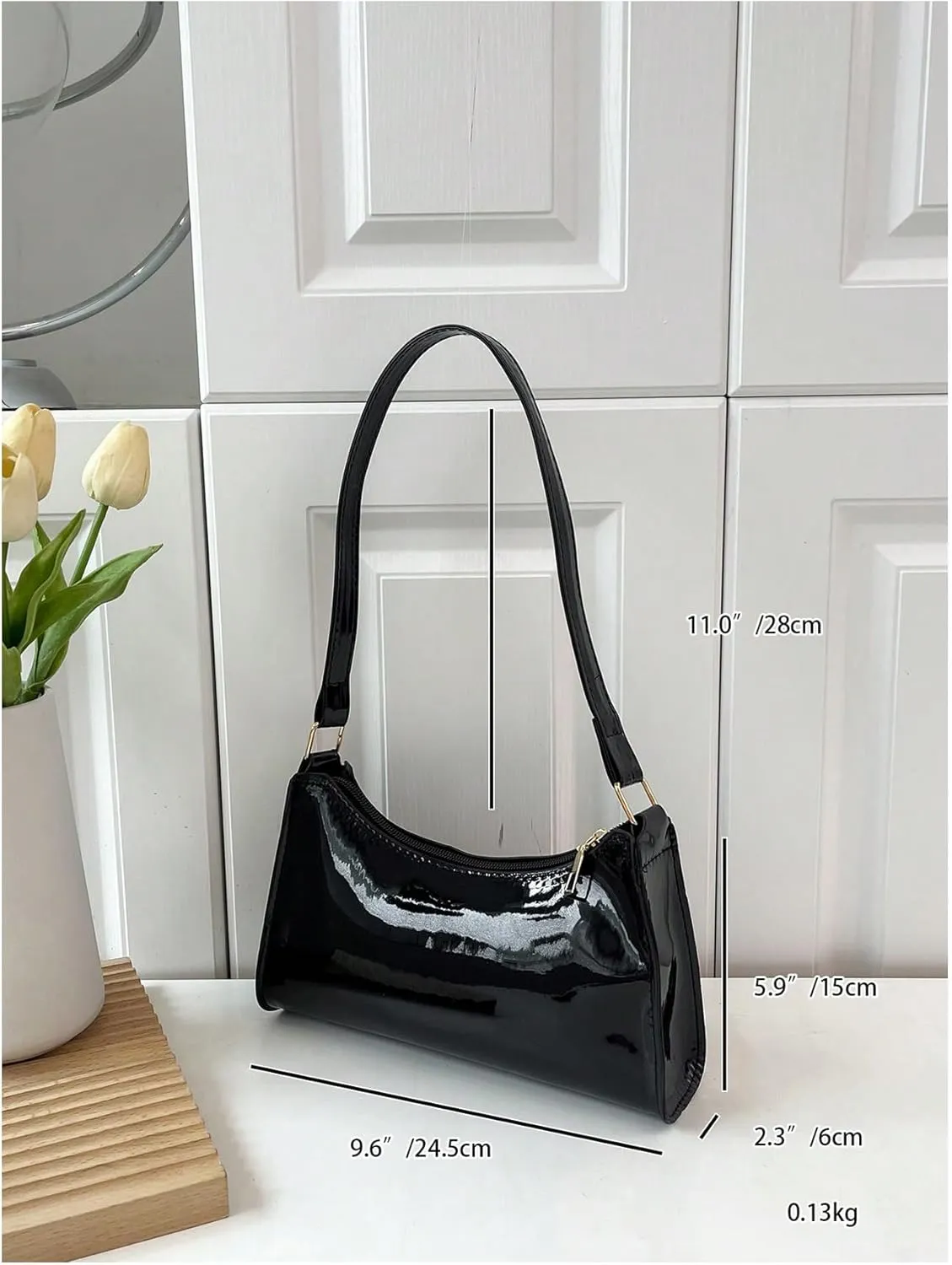 QWINEE Women's Artificial Patent Leather Tote - Square, Satchel, Ladies Shoulder Totes, Crossbody Bags