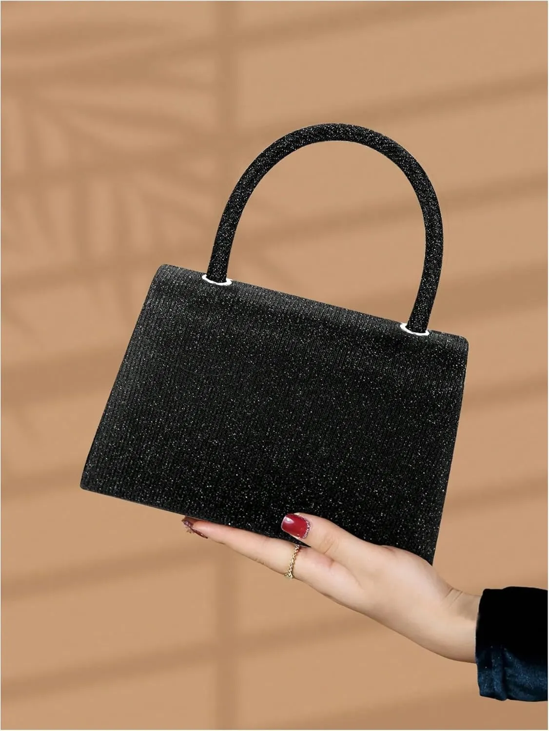 QWINEE Women's Sparkly Bow Clutch Purse Top Handle Chain Strap Flap Square Handbag Glitter Elegant Evening Bag
