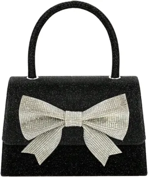 QWINEE Women's Sparkly Bow Clutch Purse Top Handle Chain Strap Flap Square Handbag Glitter Elegant Evening Bag