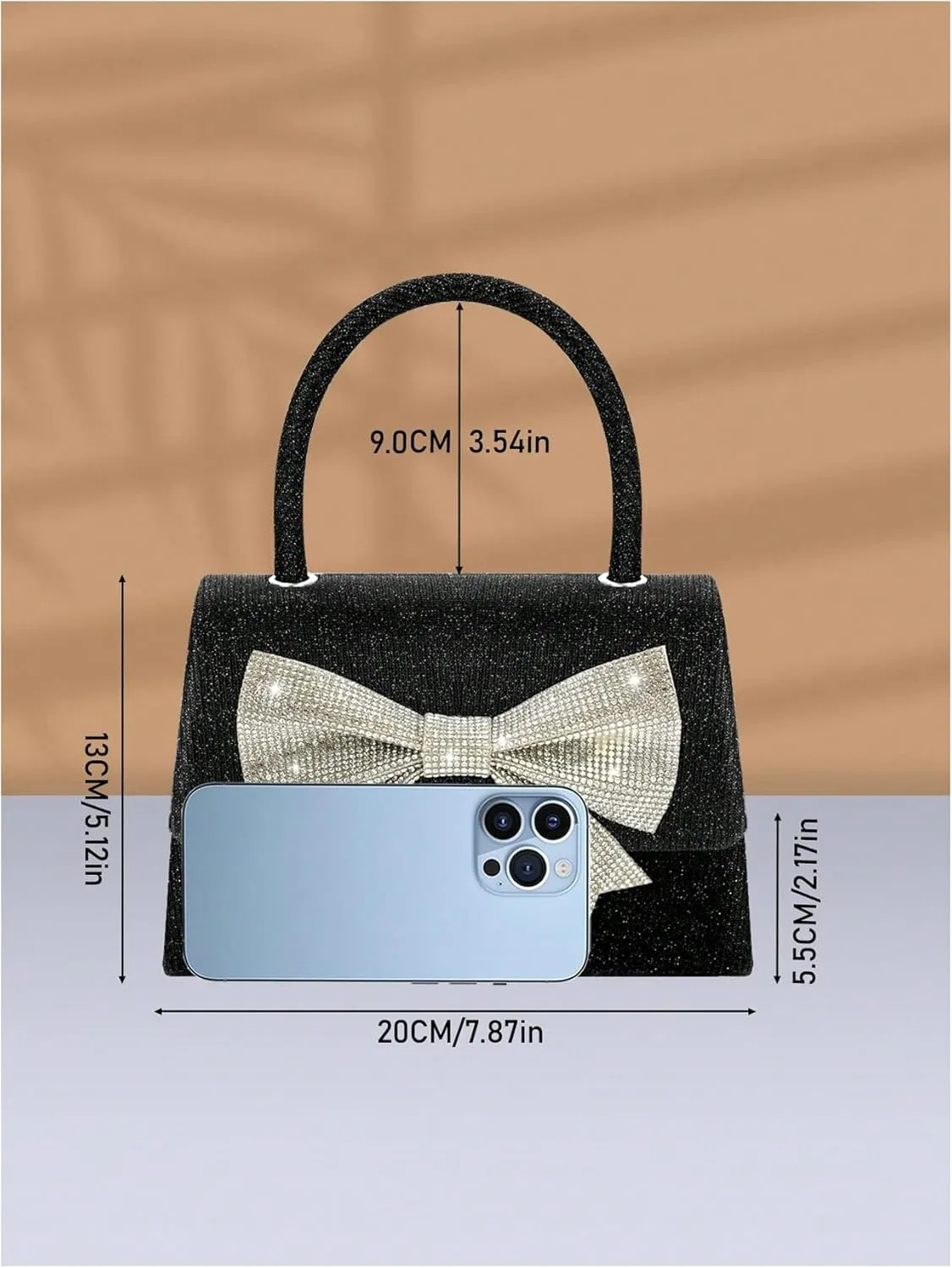 QWINEE Women's Sparkly Bow Clutch Purse Top Handle Chain Strap Flap Square Handbag Glitter Elegant Evening Bag