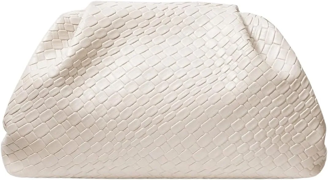 QWINEE Women's Woven Evening Bag Dumpling Clutch Purse No Strap Handbags Elegant Faux PU Leather Clutch Bag