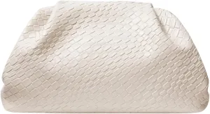 QWINEE Women's Woven Evening Bag Dumpling Clutch Purse No Strap Handbags Elegant Faux PU Leather Clutch Bag