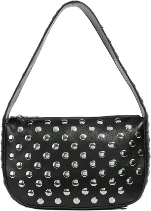 QWINEE Women's Y2k Leather Shoulder Bag Studded Top Handle Trendy Commute Zipper Handbags