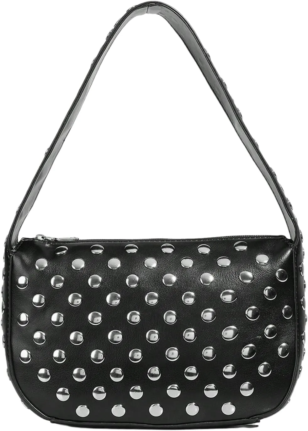 QWINEE Women's Y2k Leather Shoulder Bag Studded Top Handle Trendy Commute Zipper Handbags