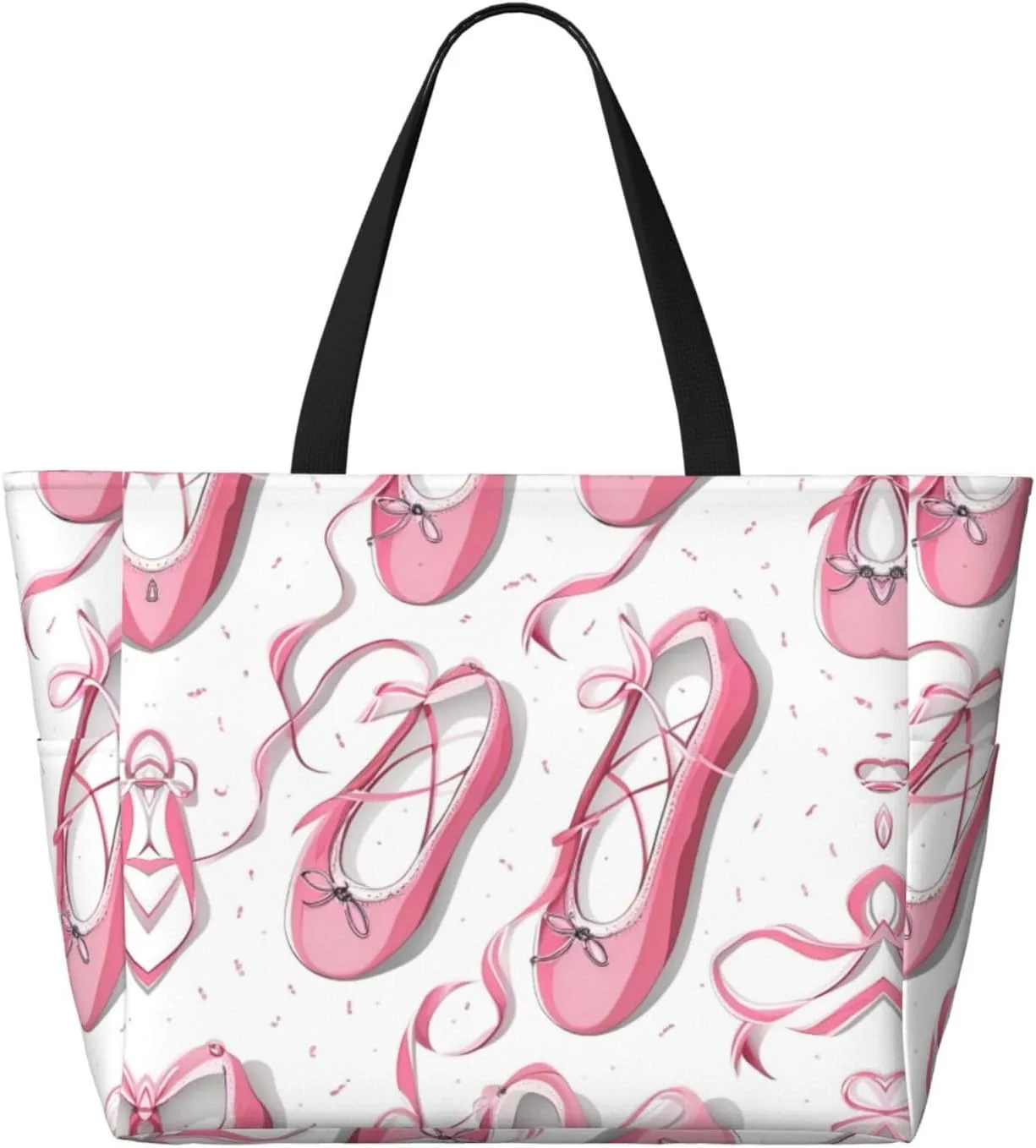 Red Ballet Shoes Beach Tote Bags For Women Travel Totes Bag Handbag With Zipper And Pockets For Travel Vacation
