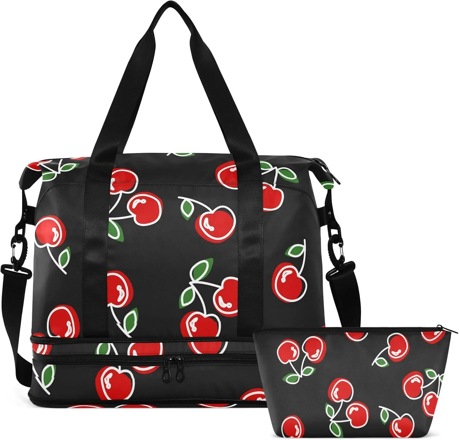 Red Cherries Travel Duffel Bag for Women Men Gym Bag with Shoe Compartment Wet Pocket Carry On Weekender Overnight Bags for Travel Hospital Gym