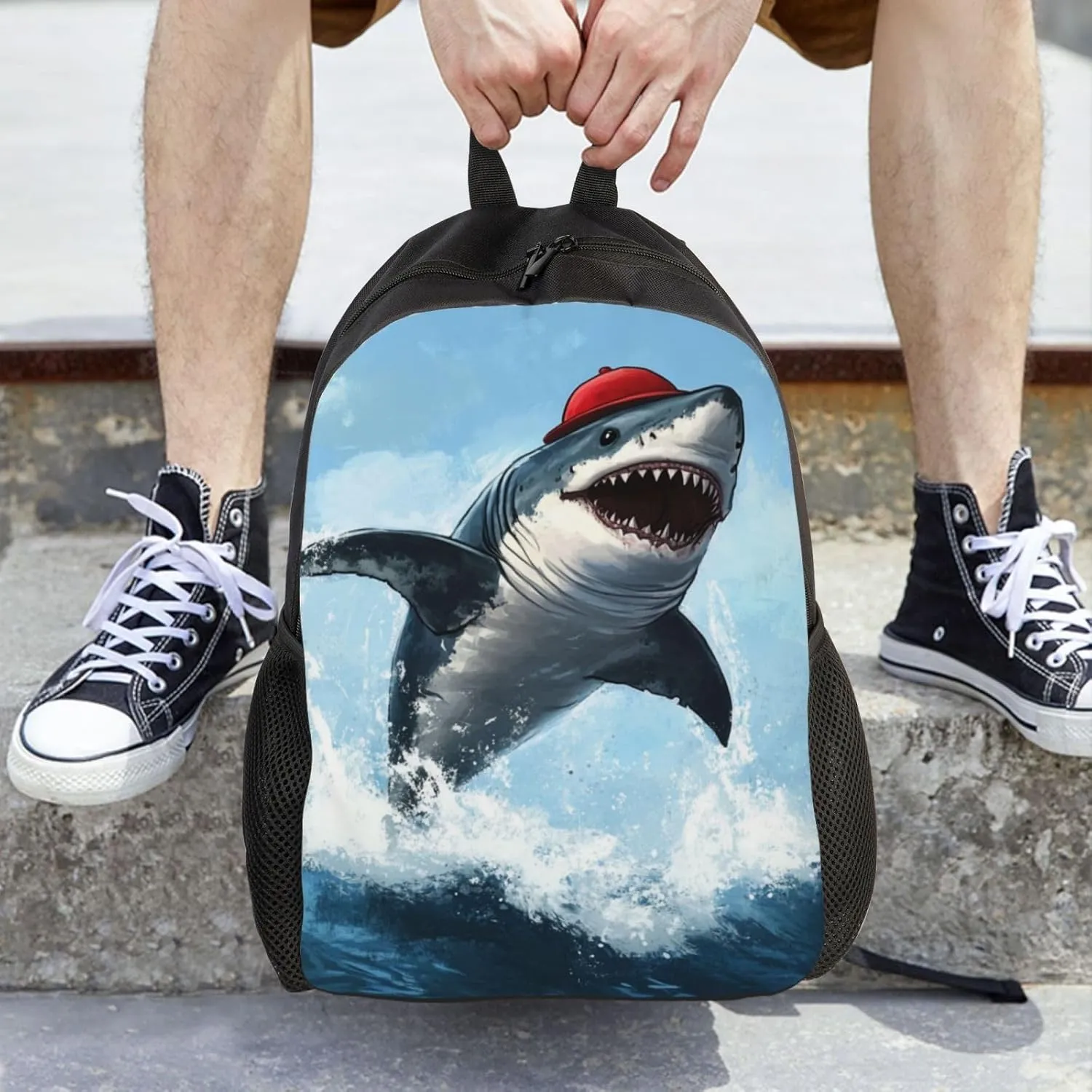 Red Hat Shark Backpack Waterproof Anti Theft Durable Light Laptop Bag Backpacks For Women Men Travel Gym Backpack