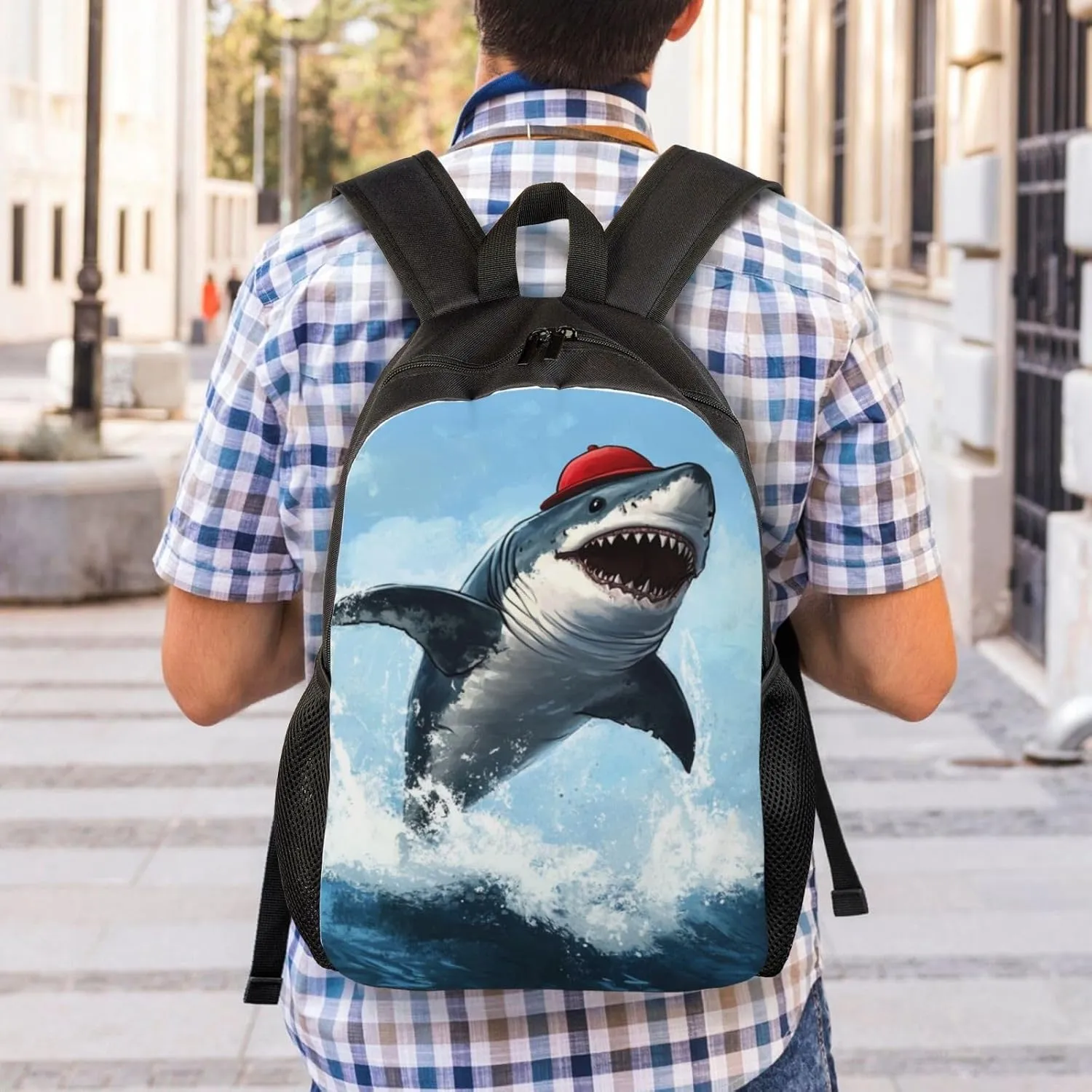 Red Hat Shark Backpack Waterproof Anti Theft Durable Light Laptop Bag Backpacks For Women Men Travel Gym Backpack