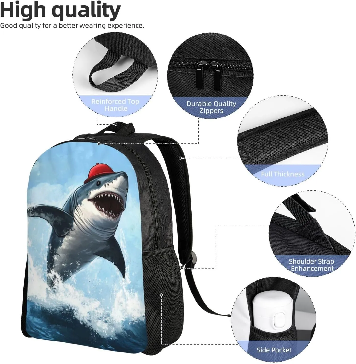 Red Hat Shark Backpack Waterproof Anti Theft Durable Light Laptop Bag Backpacks For Women Men Travel Gym Backpack