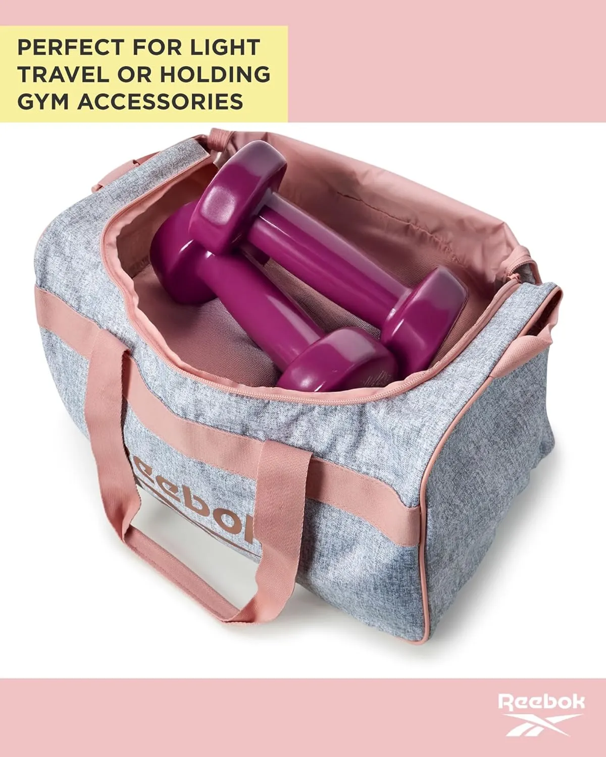 Reebok Duffle Bag – Gym Bag for Women & Men, Carry On and Overnight Duffle for Travel & Fitness, Size Small, Warrior II Heather Grey