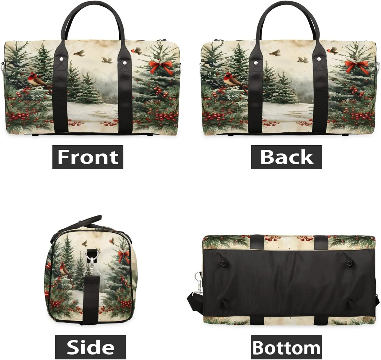 Retro Christmas Travel Duffle Bag, Sports Gym Bags for Women Men, Carry On Weekender Overnight Workout Airplane Trips Bag