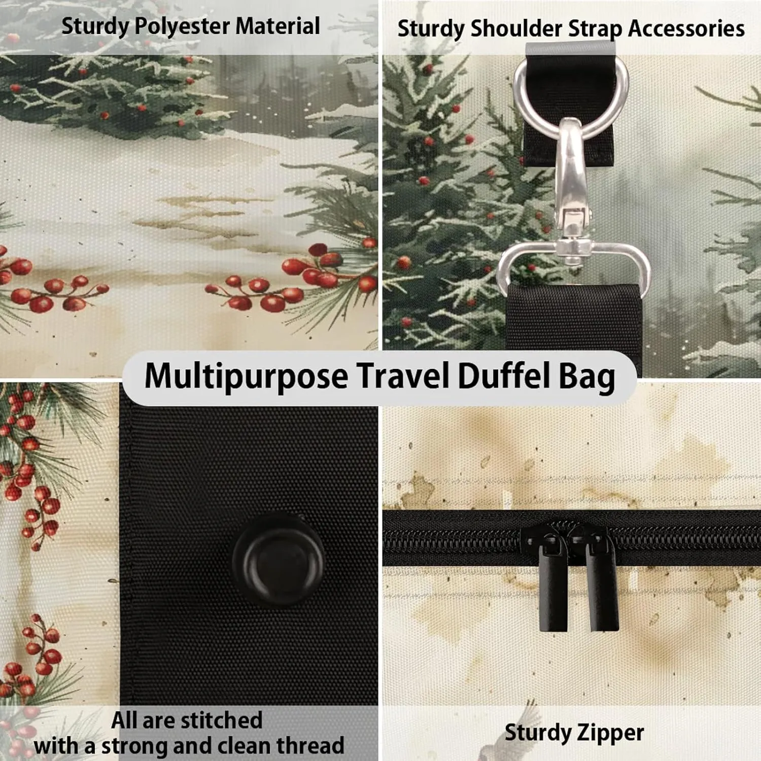 Retro Christmas Travel Duffle Bag, Sports Gym Bags for Women Men, Carry On Weekender Overnight Workout Airplane Trips Bag