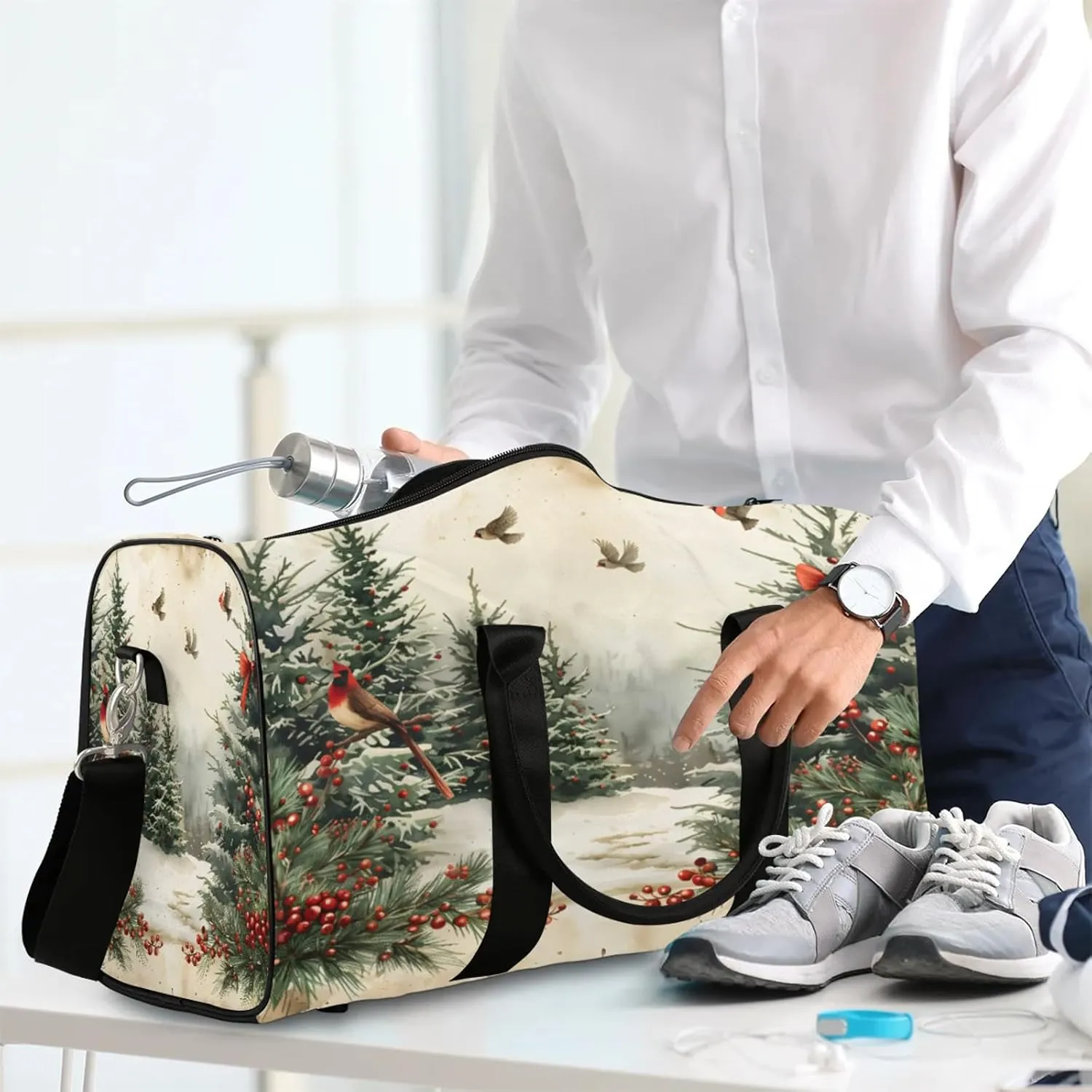 Retro Christmas Travel Duffle Bag, Sports Gym Bags for Women Men, Carry On Weekender Overnight Workout Airplane Trips Bag
