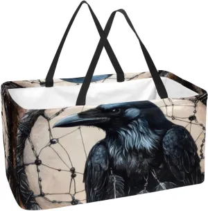 Reusable Grocery Bags Boxes Storage Basket, Flaming Running Horse Collapsible Utility Tote Bags with Long Handle