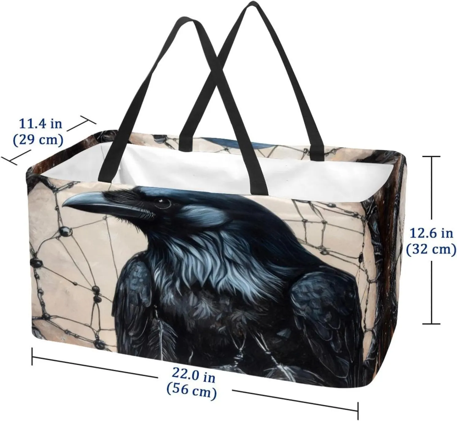 Reusable Grocery Bags Boxes Storage Basket, Flaming Running Horse Collapsible Utility Tote Bags with Long Handle