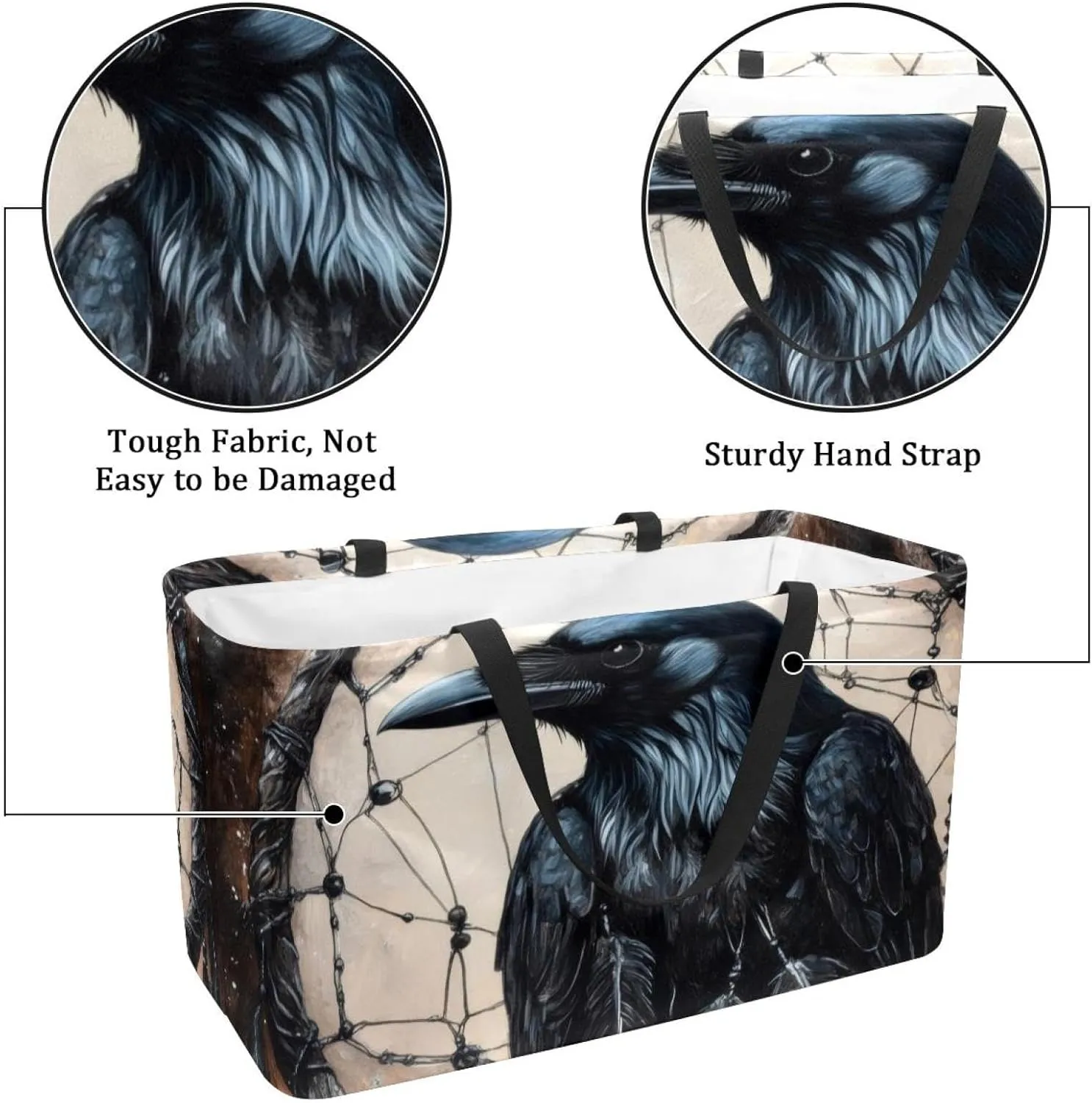 Reusable Grocery Bags Boxes Storage Basket, Flaming Running Horse Collapsible Utility Tote Bags with Long Handle