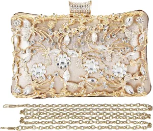 Rhinestone Evening Bag for Women Crystal Clutch Bag Sparkly Sequin Glitter Handbag Floral Shoulder Bag
