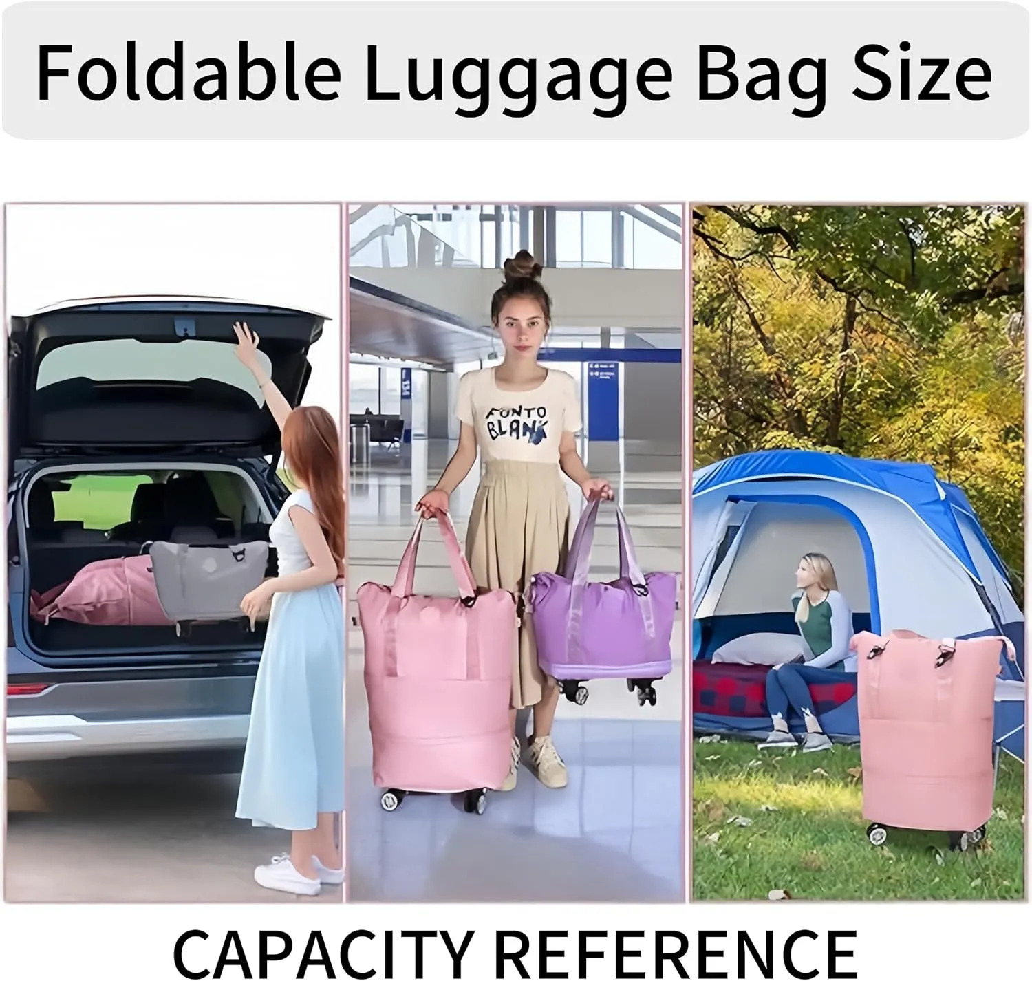 Rolling Duffel Bags with Wheels, Foldable Duffle Bag for Travel, Expandable Luggage Bag, Large Travel Duffle Bag with Detachable Wheels, Waterproof Weekend Bag for Outdoor Gym Travel (Purple)