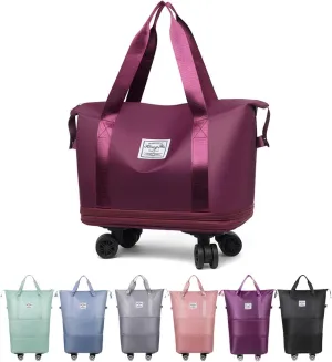 Rolling Duffel Bags with Wheels, Foldable Duffle Bag for Travel, Expandable Luggage Bag, Large Travel Duffle Bag with Detachable Wheels, Waterproof Weekend Bag for Outdoor Gym Travel (Purple)
