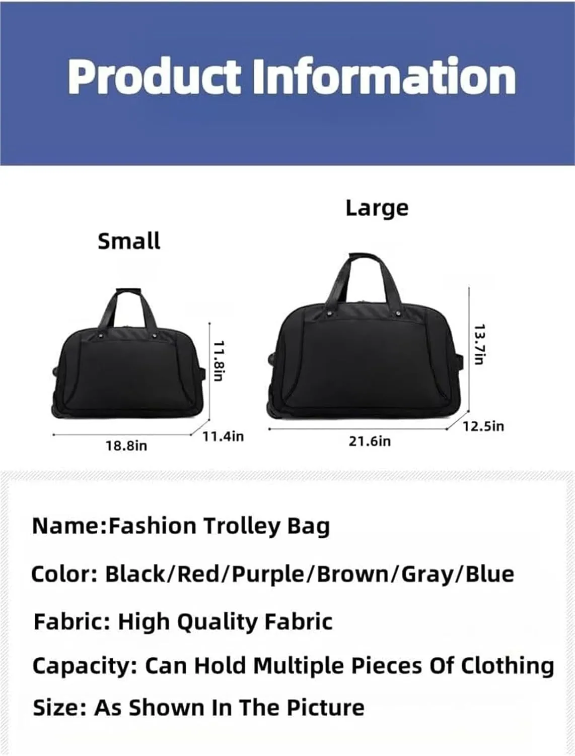 Rolling Duffle Bag With Wheels， Traveling Tote For Camp Travel Gym,Carry On Luggage Tote Unisex-Adult Short Term Trips，Weekender Camping Overnight Carry On(Purple,Small)