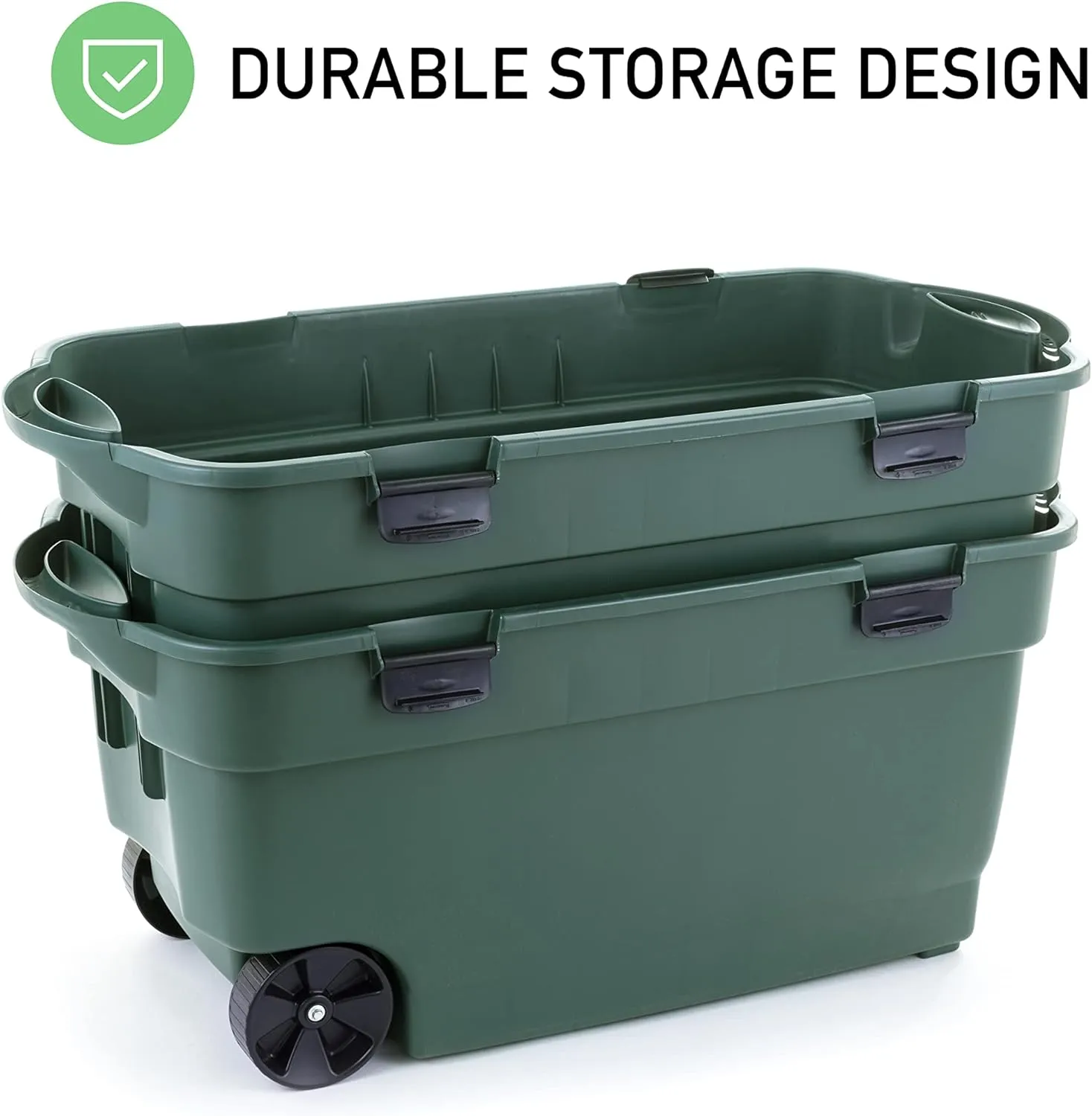 Rubbermaid ECOSense Wheeled Storage Totes, 40 Gal Pack of 2, Durable and Reusable Bins with Latching Lids for Garage or Home Organization, Made From Recycled Materials