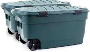 Rubbermaid ECOSense Wheeled Storage Totes, 40 Gal Pack of 2, Durable and Reusable Bins with Latching Lids for Garage or Home Organization, Made From Recycled Materials