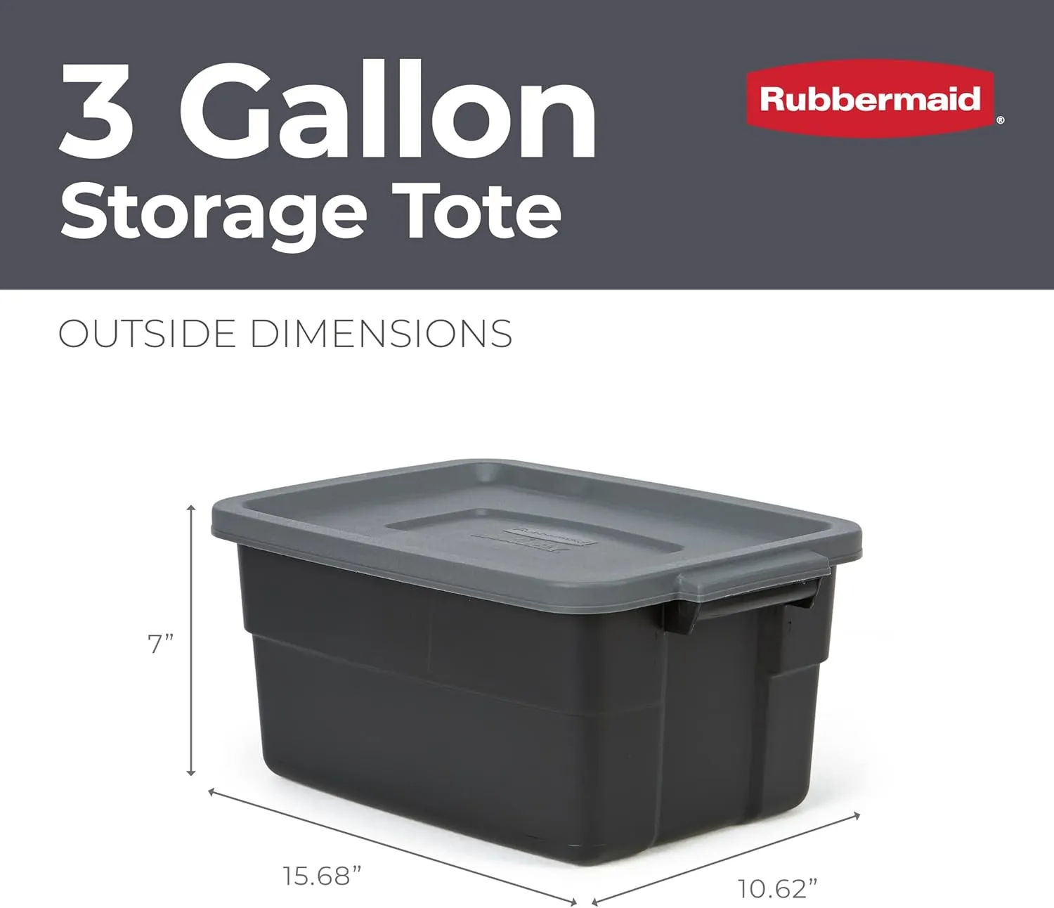 Rubbermaid Roughneck Tote 3 Gal, 6 Pack, Made in USA, Black & Gray, Rugged Plastic Stackable Storage Bins with Lids and Handles