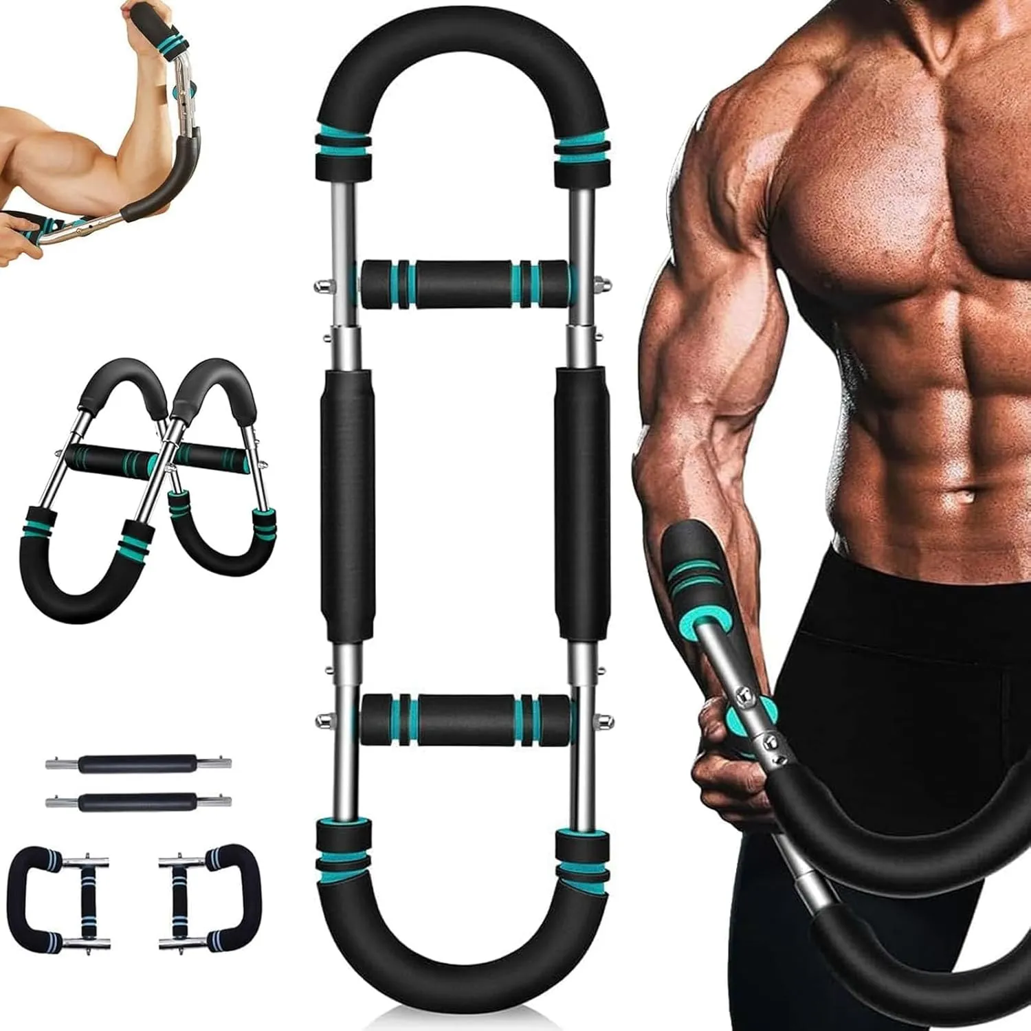 Saker Twister Arm Trainer, 40-100lb Adjustable Chest Workout Equipment, Portable Power Twister Bar, Forearm Strengthener, Detachable Upper Body Fitness Machine for Home & Gym