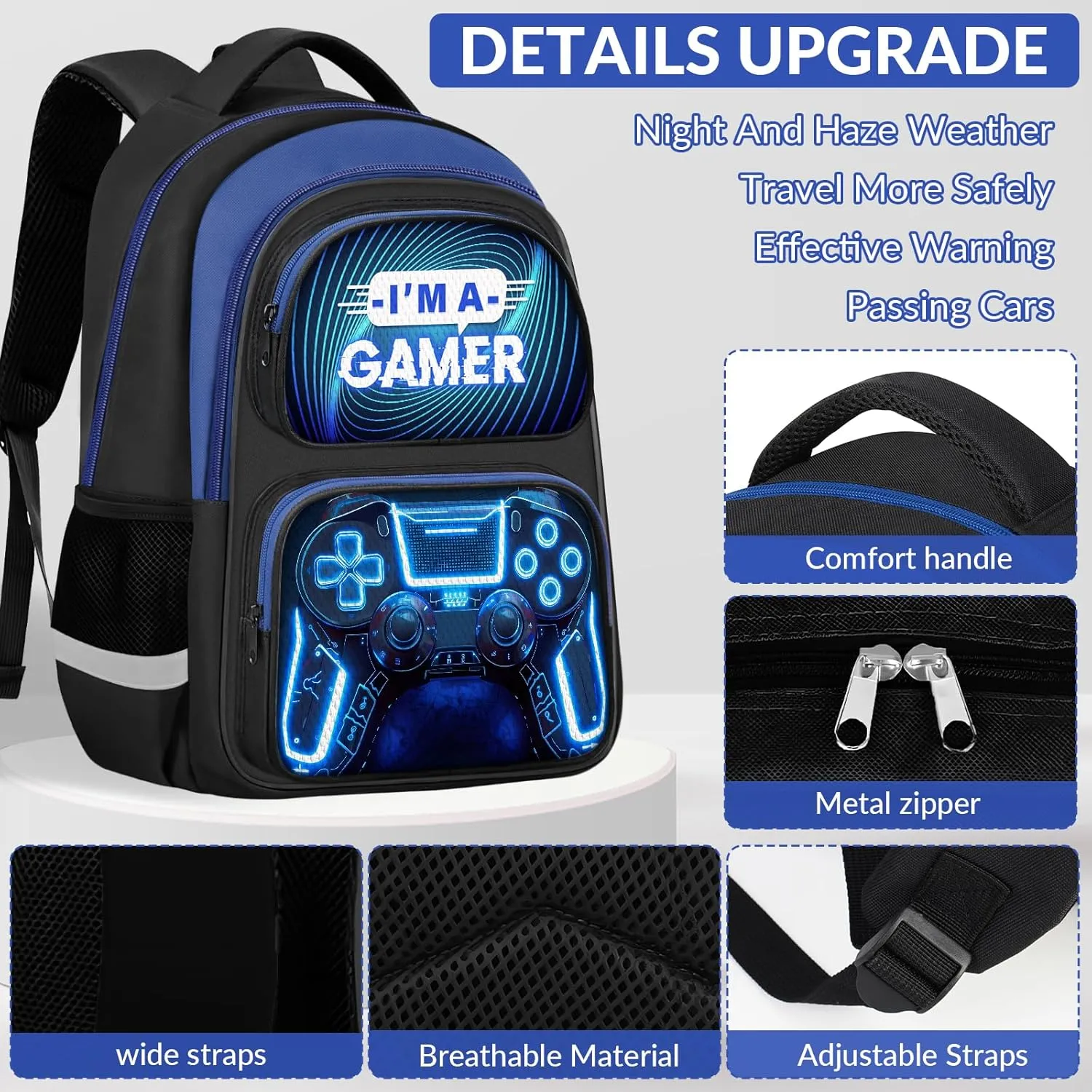 School Backpack for Boys - Gamer Boys Backpack for Kids Children Teens Elementary Middle School - 17″ Video Game Bookbag Travel Back Pack for Age 6-18