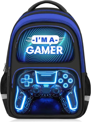 School Backpack for Boys - Gamer Boys Backpack for Kids Children Teens Elementary Middle School - 17″ Video Game Bookbag Travel Back Pack for Age 6-18