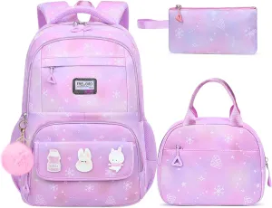 School Backpack for Girls - 5PCS Girls Backpack with Lunch Box Set for Elementary, Middle and High School Students - Lightweight 18" Bookbag for Travel and Daily Use