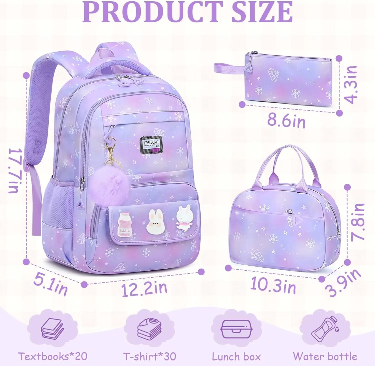 School Backpack for Girls - 5PCS Girls Backpack with Lunch Box Set for Elementary, Middle and High School Students - Lightweight 18" Bookbag for Travel and Daily Use