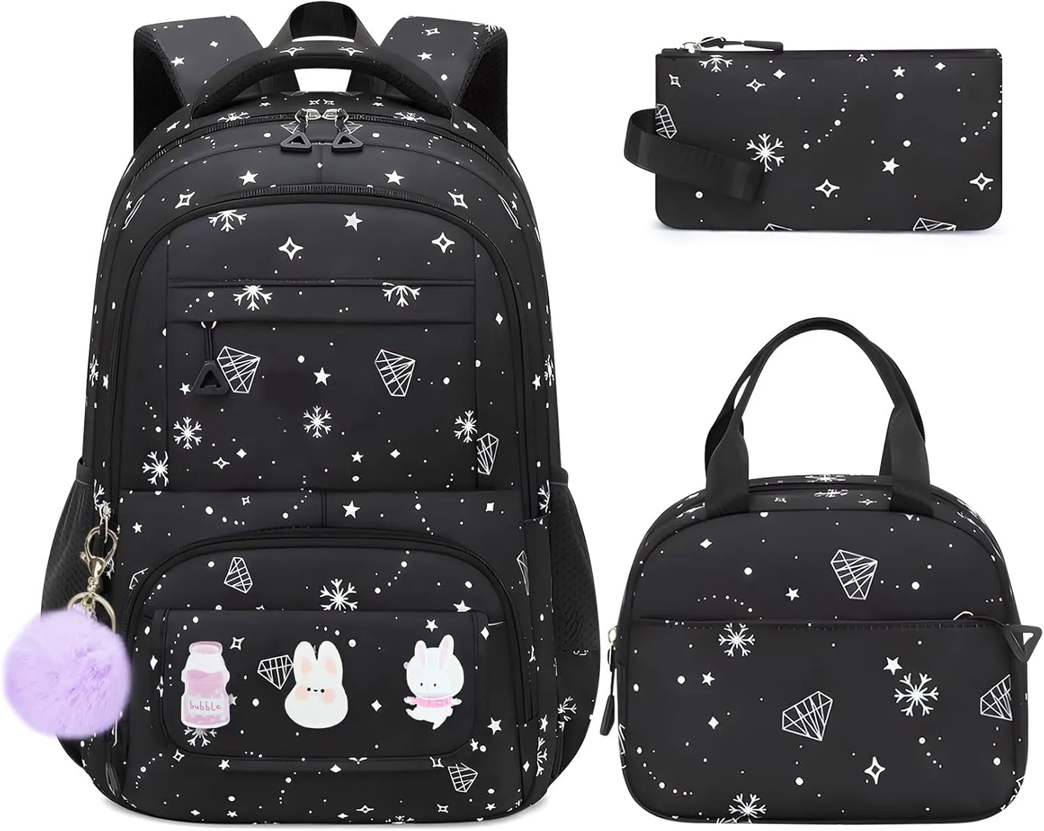 School Backpack for Girls - 5PCS Girls Backpack with Lunch Box Set for Elementary, Middle and High School Students - Lightweight 18" Bookbag for Travel and Daily Use