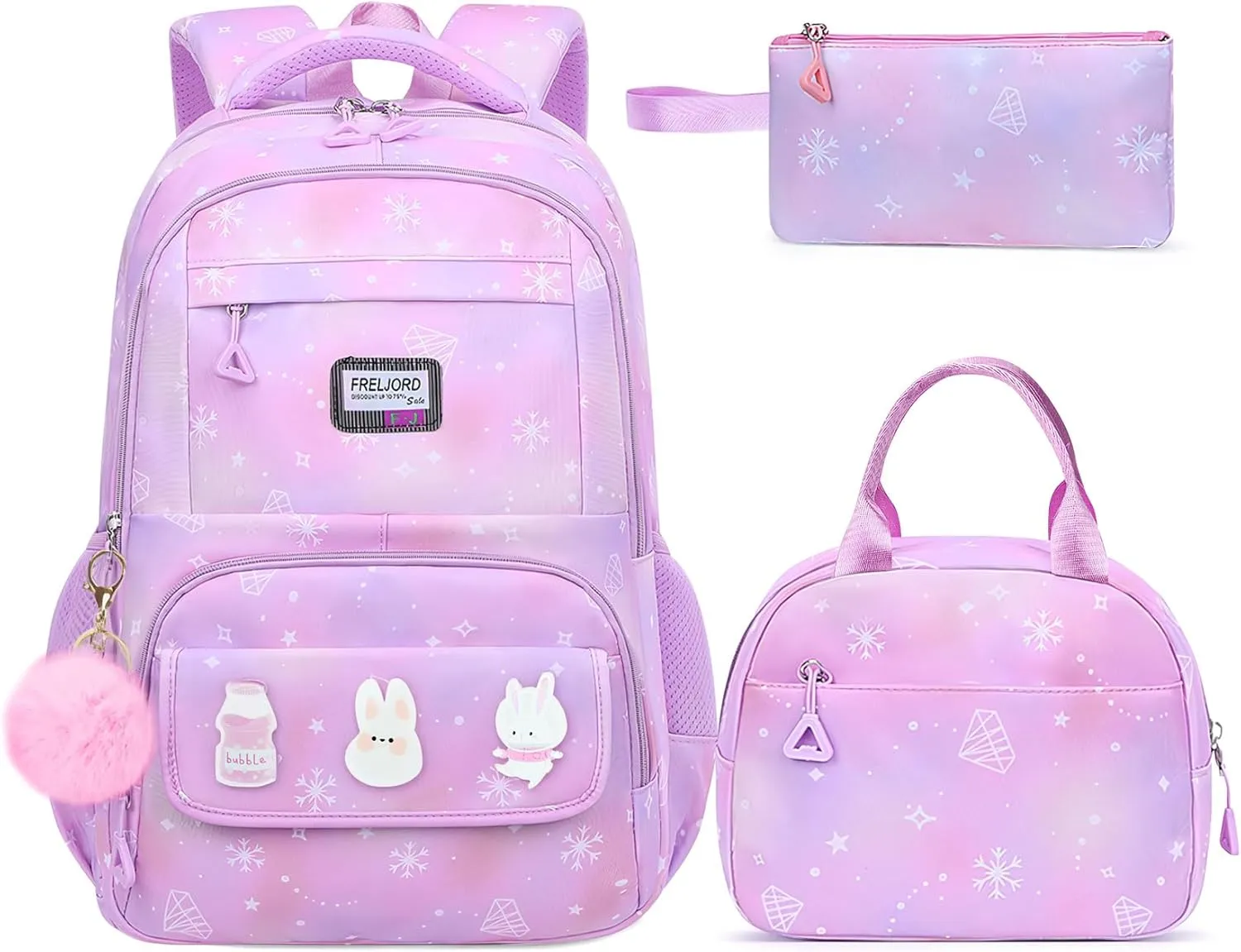 School Backpack for Girls - 5PCS Girls Backpack with Lunch Box Set for Elementary, Middle and High School Students - Lightweight 18" Bookbag for Travel and Daily Use