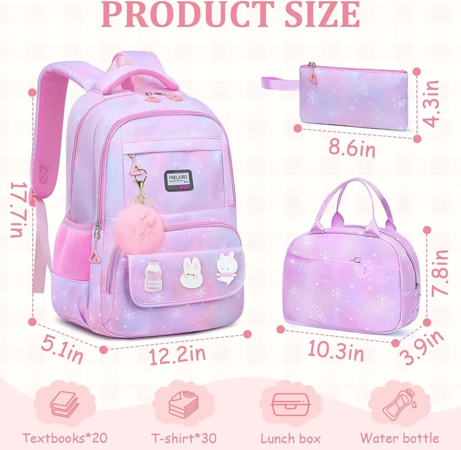 School Backpack for Girls - 5PCS Girls Backpack with Lunch Box Set for Elementary, Middle and High School Students - Lightweight 18" Bookbag for Travel and Daily Use