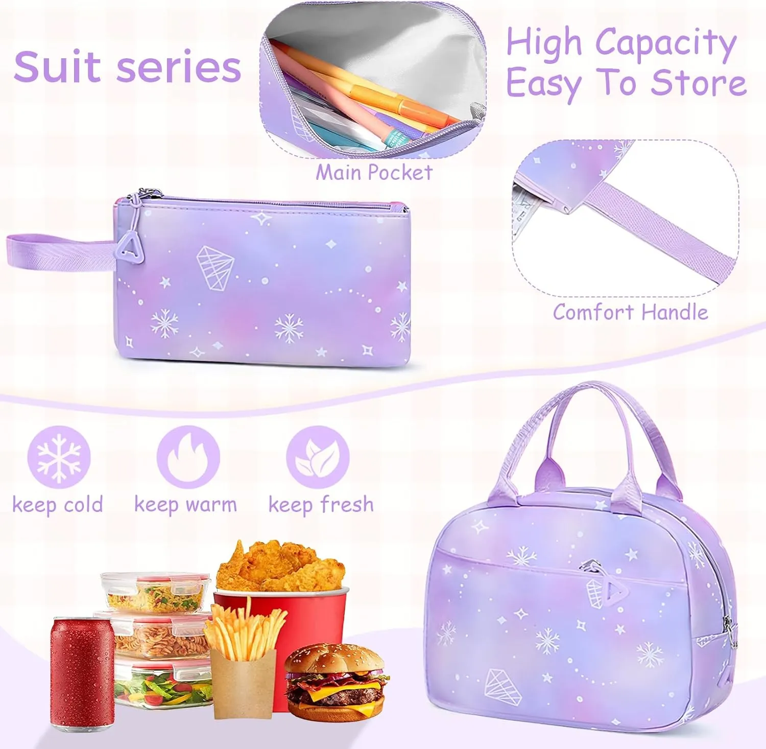School Backpack for Girls - 5PCS Girls Backpack with Lunch Box Set for Elementary, Middle and High School Students - Lightweight 18" Bookbag for Travel and Daily Use