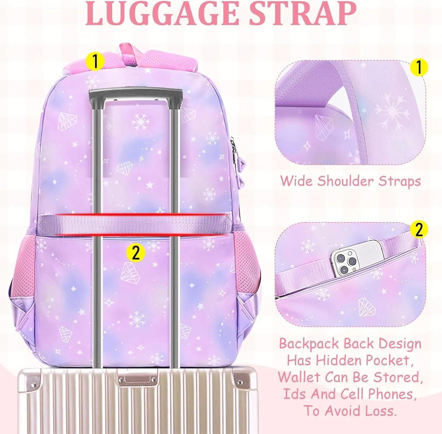 School Backpack for Girls - 5PCS Girls Backpack with Lunch Box Set for Elementary, Middle and High School Students - Lightweight 18" Bookbag for Travel and Daily Use
