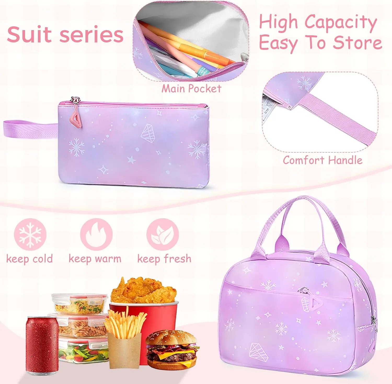 School Backpack for Girls - 5PCS Girls Backpack with Lunch Box Set for Elementary, Middle and High School Students - Lightweight 18" Bookbag for Travel and Daily Use