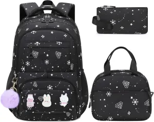 School Backpack for Girls - 5PCS Girls Backpack with Lunch Box Set for Elementary, Middle and High School Students - Lightweight 18" Bookbag for Travel and Daily Use