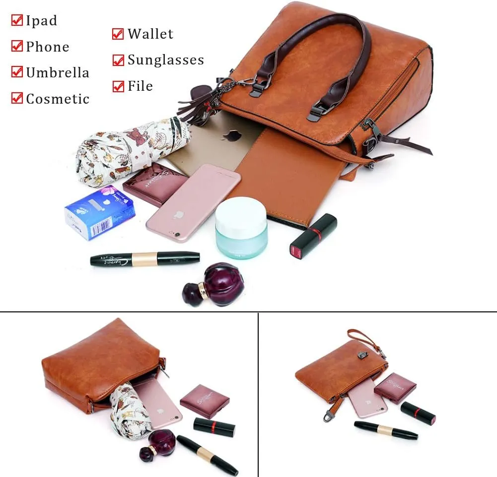 Segater® Women Fashion Handbag Shoulder Bag Purse Card Purse Faux Leather Tote 4 Pieces