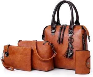 Segater® Women Fashion Handbag Shoulder Bag Purse Card Purse Faux Leather Tote 4 Pieces