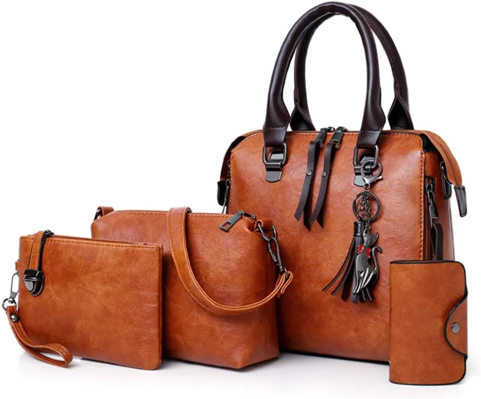 Segater® Women Fashion Handbag Shoulder Bag Purse Card Purse Faux Leather Tote 4 Pieces