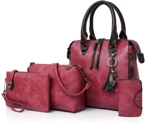 Segater® Women Fashion Handbag Shoulder Bag Purse Card Purse Faux Leather Tote 4 Pieces