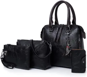 Segater® Women Fashion Handbag Shoulder Bag Purse Card Purse Faux Leather Tote 4 Pieces