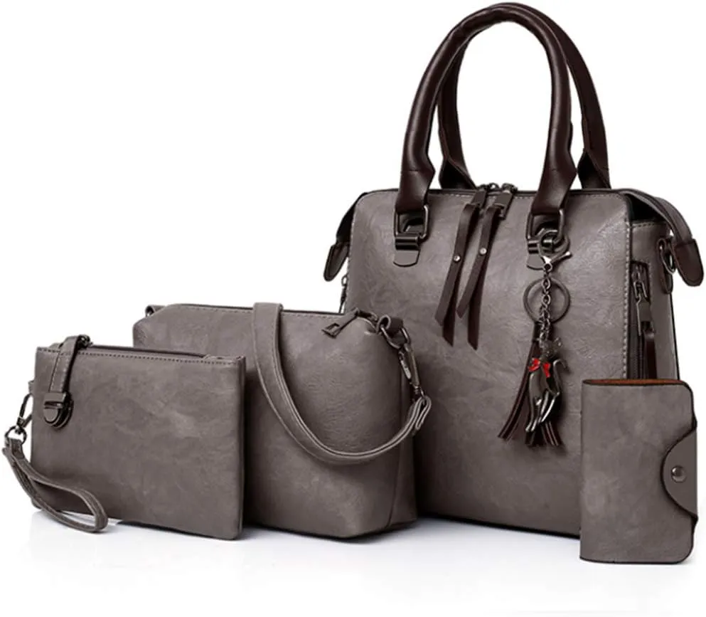 Segater® Women Fashion Handbag Shoulder Bag Purse Card Purse Faux Leather Tote 4 Pieces