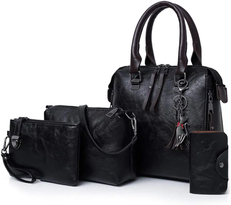 Segater® Women Fashion Handbag Shoulder Bag Purse Card Purse Faux Leather Tote 4 Pieces