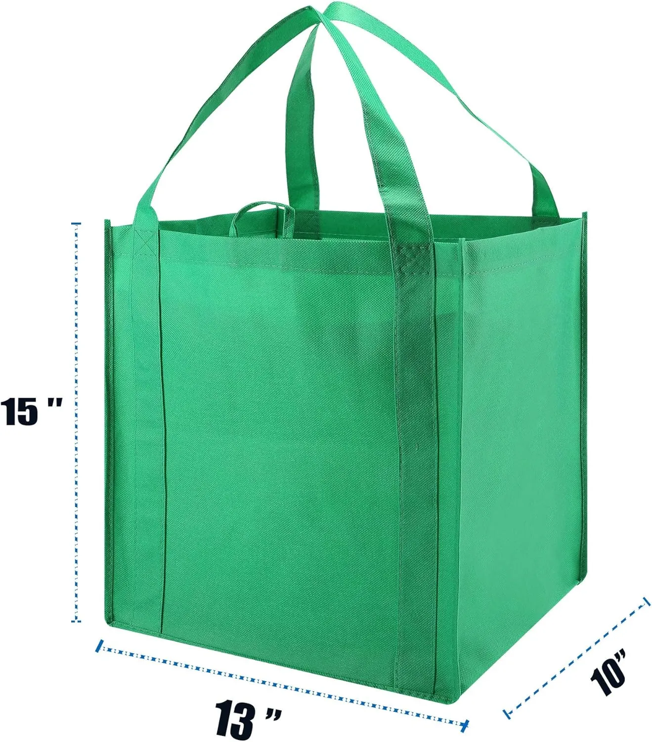 Set of 10 Reusable Grocery Bags Heavy Duty Shopping Bags Large Grocery Totes with Reinforced Bottom Super Sturdy Handles, Green
