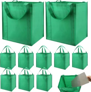 Set of 10 Reusable Grocery Bags Heavy Duty Shopping Bags Large Grocery Totes with Reinforced Bottom Super Sturdy Handles, Green