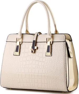 Shiny Patent Leather Handbag for Women Purse Crocodile Pattern Top-Handle Satchel Ladies Shoulder Bag Tote