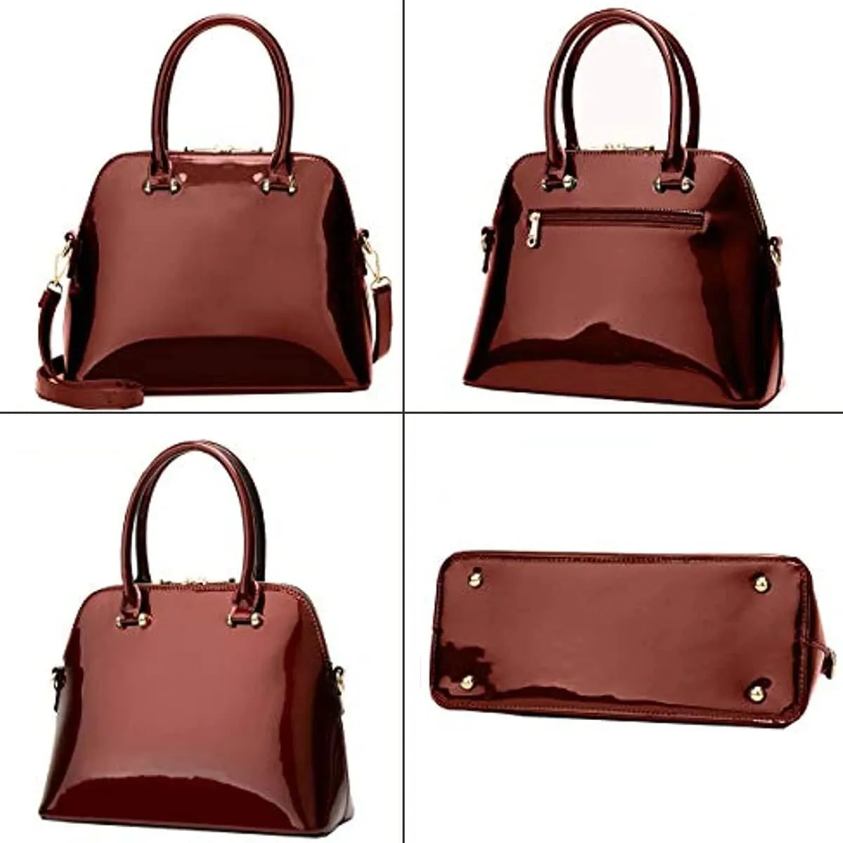 Shiny Patent Leather Handbags and Purses for Women Shell Shoulder Bag Top Handle Totes Evening Party Satchel Black